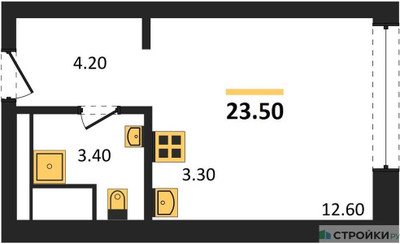 Планировка студии(квартира) площадью 23.5 квадратных метров в ЖК “ЖК VERY на Миклухо-Маклая (Вери на Миклухо-Маклая)”