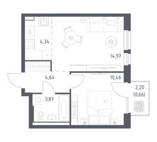 Планировка однокомнатной(квартира) площадью 38.94 квадратных метров в “ЖК Квартал Авиаторов”
