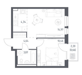 Планировка однокомнатной(квартира) площадью 38.94 квадратных метров в ЖК “ЖК Квартал Авиаторов”