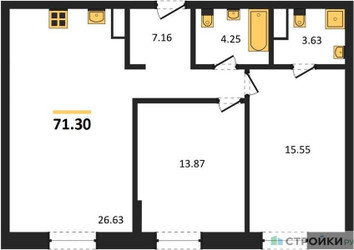 Планировка двухкомнатной(квартира) площадью 71.3 квадратных метров в ЖК “ЖК iLove (АйЛав)”