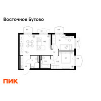 Планировка двухкомнатной(квартира) площадью 53.2 квадратных метров в “ЖК Восточное Бутово”