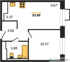 Планировка однокомнатной(квартира) площадью 33.6 квадратных метров в “ЖК Пригород Лесное”
