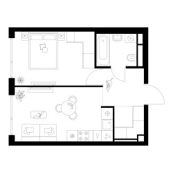 Планировка однокомнатной(квартира) площадью 37 квадратных метров в ЖК “Квартал Мит”
