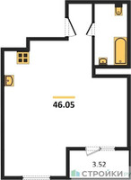 Планировка однокомнатной(квартира) площадью 46.05 квадратных метров в “ЖК Радость (Радумля Парк)”