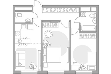 Планировка двухкомнатной(квартира) площадью 56.27 квадратных метров в ЖК “ЖК Императорские Мытищи”