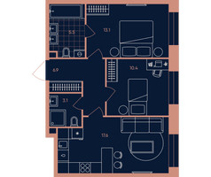 Планировка трехкомнатной(квартира) площадью 56.6 квадратных метров в “Квартал Эра”