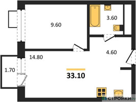 Планировка однокомнатной(квартира) площадью 33.1 квадратных метров в “ЖК Foreville (Форевилль)”