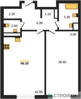 Планировка однокомнатной(квартира) площадью 66.2 квадратных метров в “ЖК Крылатская 33”