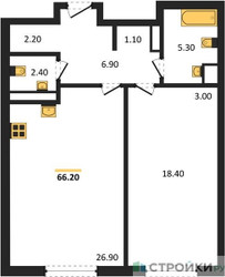 Планировка однокомнатной(квартира) площадью 66.2 квадратных метров в ЖК “ЖК Крылатская 33”