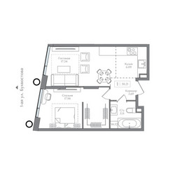 Планировка однокомнатной(квартира) площадью 50.21 квадратных метров в ЖК “ЖК Преображенская Площадь”