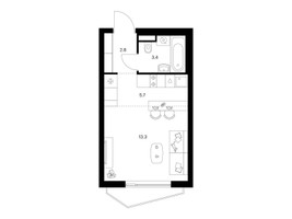 Планировка студии(квартира) площадью 25.2 квадратных метров в “ЖК Мичуринский Парк”