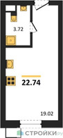 Планировка студии(квартира) площадью 22.74 квадратных метров в “ЖК CitiMix Новокосино (Ситимикс Новокосино)”
