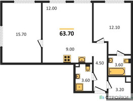 Планировка двухкомнатной(квартира) площадью 63.7 квадратных метров в “Жилые кварталы Белый Град”