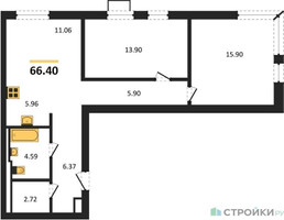 Планировка двухкомнатной(квартира) площадью 66.4 квадратных метров в “ЖК Квартал Герцена”