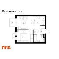 Планировка однокомнатной(квартира) площадью 34.9 квадратных метров в “ЖК Ильинские луга”