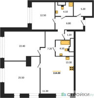 Планировка трехкомнатной(квартира) площадью 114.8 квадратных метров в “ЖК AFI Tower (Афи Тауэр)”