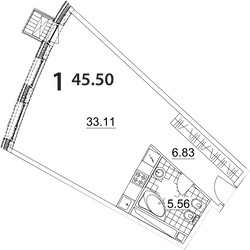 Планировка студии(апартаменты) площадью 45.5 квадратных метров в ЖК “ЖК Nakhimov”