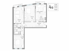 Планировка 4+ комнатной(квартира) площадью 95.4 квадратных метров в “ЖК Эльйон”