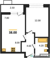 Планировка однокомнатной(квартира) площадью 38 квадратных метров в “ЖК Скандинавия”