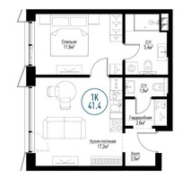Планировка однокомнатной(квартира) площадью 41.5 квадратных метров в “ЖК Метрополия”