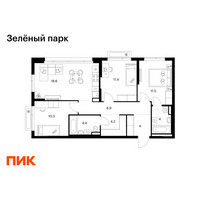 Планировка трехкомнатной(квартира) площадью 75.3 квадратных метров в “ЖК Зеленый парк”