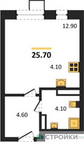 Планировка студии(квартира) площадью 25.7 квадратных метров в “ЖК ОБЛАКА-2”