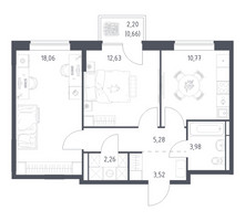 Планировка двухкомнатной(квартира) площадью 57.16 квадратных метров в “ЖК Богдановский Лес”