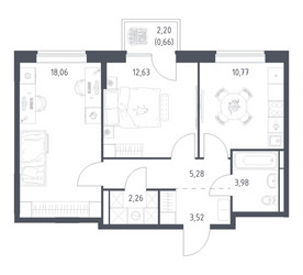 Планировка двухкомнатной(квартира) площадью 57.16 квадратных метров в ЖК “ЖК Богдановский Лес”