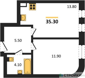 Планировка однокомнатной(квартира) площадью 35.3 квадратных метров в ЖК “ЖК МАРК”
