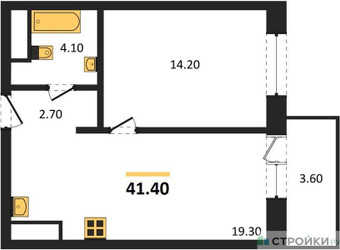 Планировка однокомнатной(квартира) площадью 42.1 квадратных метров в ЖК “ЖК Одинцовские кварталы”