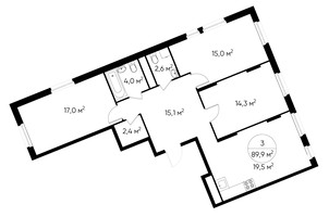 Планировка трехкомнатной(квартира) площадью 89.9 квадратных метров в “ЖК Переделкино Ближнее”