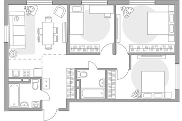 Планировка 4+ комнатной(квартира) площадью 70.63 квадратных метров в ЖК “ЖК Аникеевский”