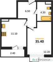 Планировка однокомнатной(квартира) площадью 35.4 квадратных метров в “ЖК Бунинские кварталы”