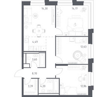 Планировка трехкомнатной(квартира) площадью 78.34 квадратных метров в “ЖК Верейская 41”