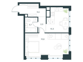 Планировка однокомнатной(квартира) площадью 41.7 квадратных метров в ЖК “ЖК Левел Южнопортовая”