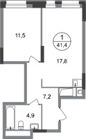 Планировка однокомнатной(квартира) площадью 41.4 квадратных метров в “ЖК Первый Московский”