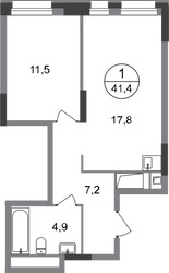 Планировка однокомнатной(квартира) площадью 41.4 квадратных метров в ЖК “ЖК Первый Московский”