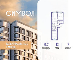 Планировка двухкомнатной(квартира) площадью 71.2 квадратных метров в “ЖК Символ”