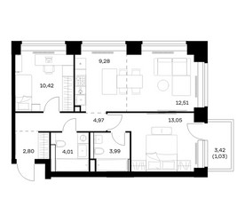 Планировка двухкомнатной(квартира) площадью 62.06 квадратных метров в ЖК “ЖК НОВА”