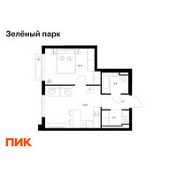 Планировка однокомнатной(квартира) площадью 36.9 квадратных метров в “ЖК Зеленый парк”