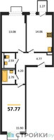 Планировка двухкомнатной(квартира) площадью 57.77 квадратных метров в “ЖК Мытищи Парк”