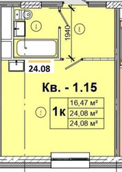 Планировка студии(квартира) площадью 24.08 квадратных метров в ЖК “Радость (Радумля Парк)”