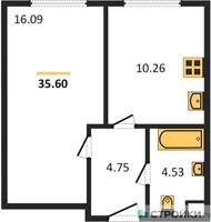 Планировка однокомнатной(квартира) площадью 35.63 квадратных метров в “Жилые кварталы Новое Пушкино”