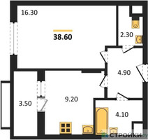 Планировка однокомнатной(квартира) площадью 38.6 квадратных метров в “ЖК Римский”