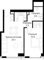 Планировка однокомнатной(квартира) площадью 51.7 квадратных метров в “ЖК Сити Бэй”