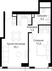 Планировка однокомнатной(квартира) площадью 51.7 квадратных метров в ЖК “ЖК Сити Бэй”