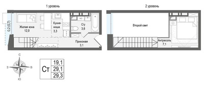 Планировка студии(квартира) площадью 29.1 квадратных метров в ЖК “ЖК КИНОКВАРТАЛ”