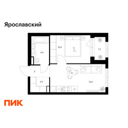 Планировка однокомнатной(квартира) площадью 34.8 квадратных метров в ЖК “ЖК Ярославский”