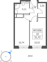Планировка однокомнатной(апартаменты) площадью 31.72 квадратных метров в “ЖК Волковская 67”