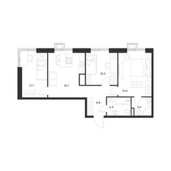 Планировка трехкомнатной(квартира) площадью 67.2 квадратных метров в ЖК “ЖК Форевиль”